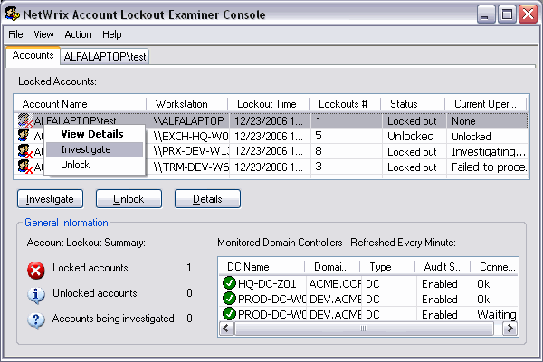 NetWrix Account Lockout Examiner Screenshot